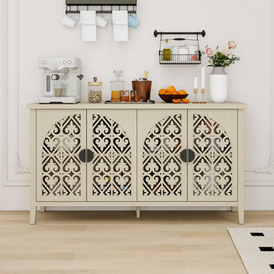 Hollowed Out Cabinet With 4 Doors, Suitable For Bedroom - Natural