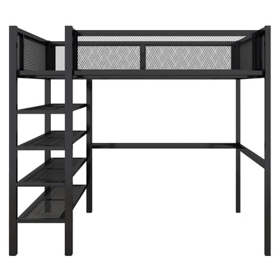 Loft Bed With 4 Tier Shelves And Storage