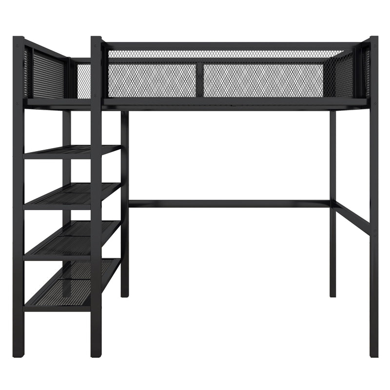 Loft Bed With 4 Tier Shelves And Storage
