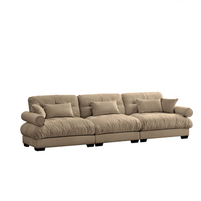Modern Velvet Sofa With Bolstered Armrests And Pillows