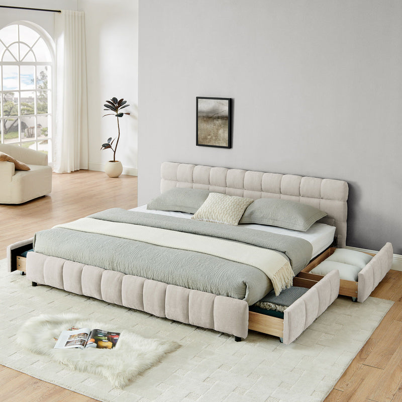 Modern Platform Bed Frame With Thick Chenille Fabric