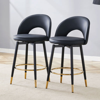 Modern Upholstered 360° Rotatable Bar Chair With Metal Legs For Dining Room (Set of 2)