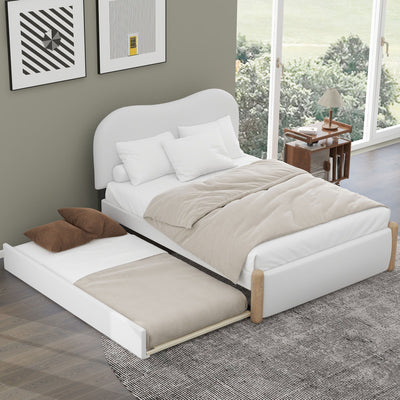 Upholstered Platform Bed With Wood Supporting Feet And Trundle