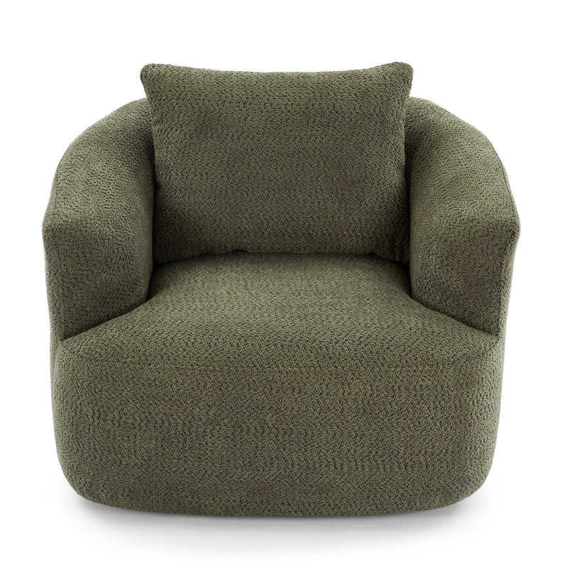 360° Swivel Barrel Sofa Chair With Throw Pillow, Chenille Upholstered Accent Chair