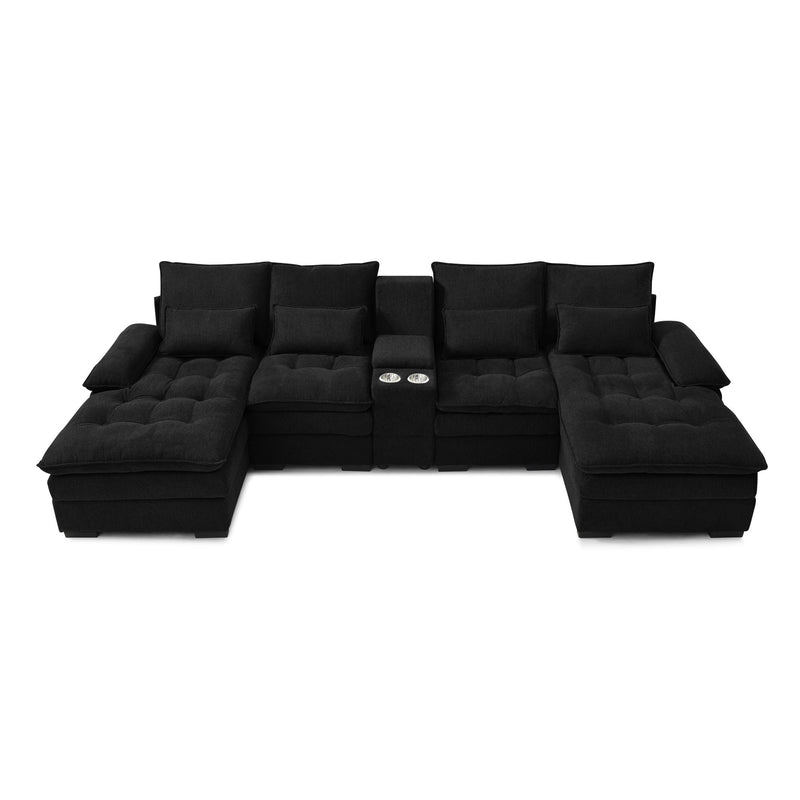 Contemporary U Shaped Sofa With Console And Cupholders