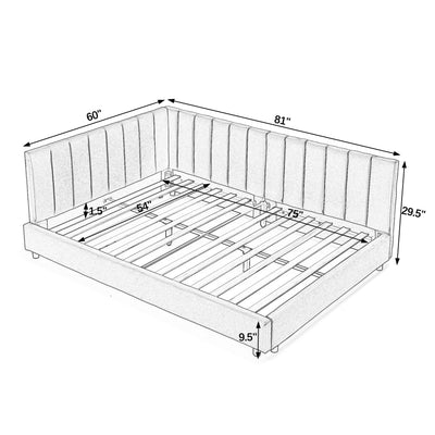 Mid-Century Upholstered Tufted Bed Frame With Backrest And Armrests