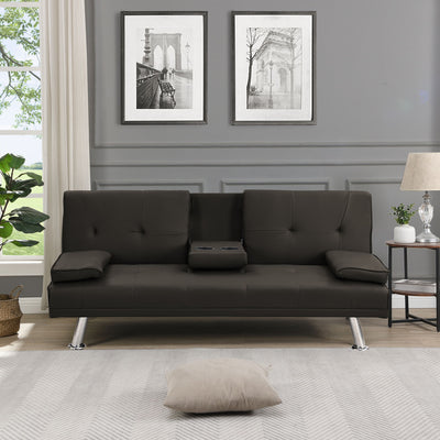 Modern Sofa Bed With Armrest 2 Holders, Wood Frame & Stainless Leg