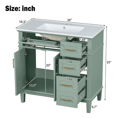 Modern Bathroom Vanity With Ceramic Sink, Soft Close Storage Cabinet