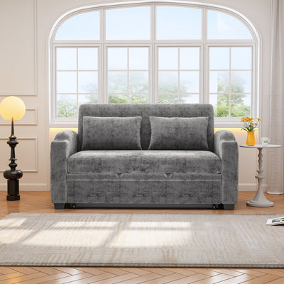 Pull Out Loveseat Sofa With Adjsutable Backrest, 2 Pillows, Cup Holders, USB Ports For Living Room