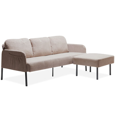 Modern L Shaped 3 Seater Sofa With Ottoman, Upholstered Couch For Small Spaces