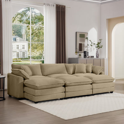 Modern Oversized Modular Cushion Sofa With Ottoman, Low Back, Deep Seating Sofa Set