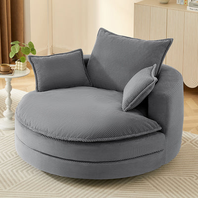 360° Swivel Accent Barrel Chair With Dual Layer Cushion And 3 Removable Pillows