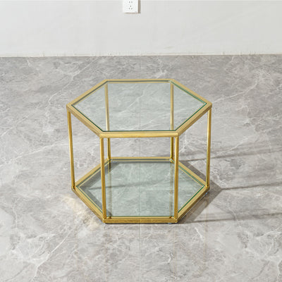 Modern Coffee Table With Double Layer Tempered Glass And Polygonal Design