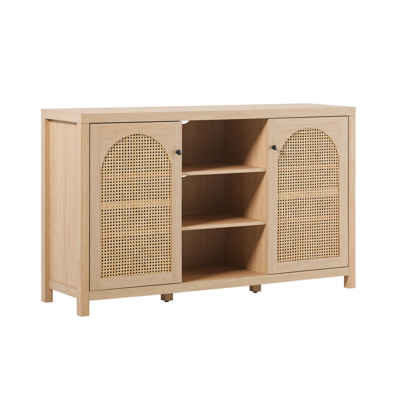 Transitional 2 Door Sideboard With Arched Rattan Panels