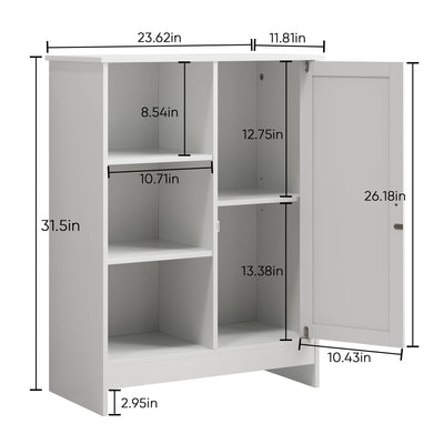 Classic Freestanding Bathroom And Kitchen Storage Cabinet With Adjustable Shelves - White