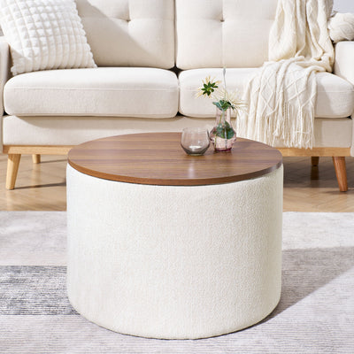 Classic 2 Piece Round Storage Ottoman Set With Drum Shaped Stool