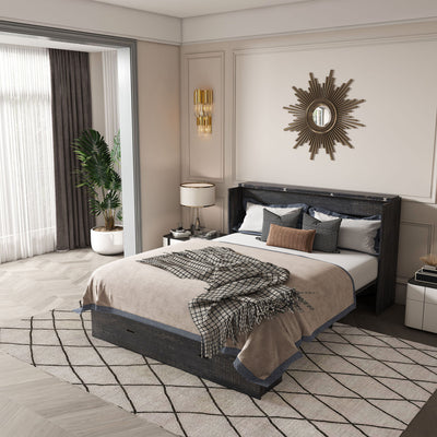 Murphy Bed With Storage Drawers And Charging Cabinet, Foldable Panels, Swivel Wheels