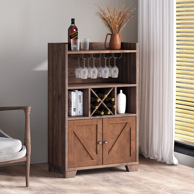 Farmhouse Style Monita Wine Cabinet With Storage Space - Walnut