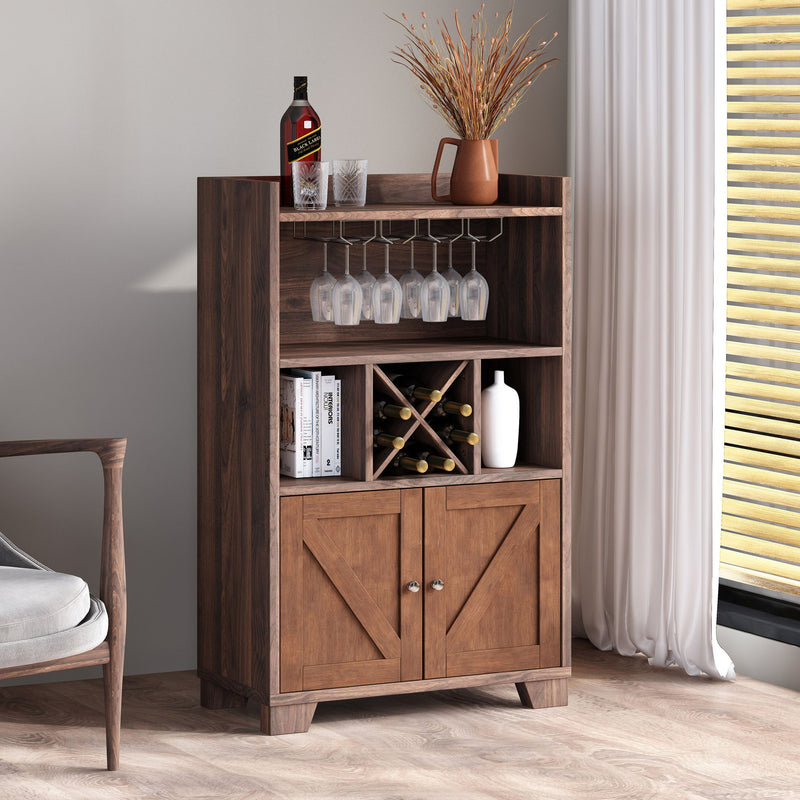 Farmhouse Style Monita Wine Cabinet With Storage Space - Walnut
