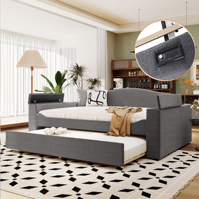 Upholstered Daybed With Storage Armrests, Trundle And Latest Integrated Bluetooth Audio System