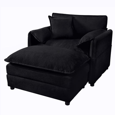 Oversized Chair With Movable Ottoman, Soft Upholstered Lounge Chair