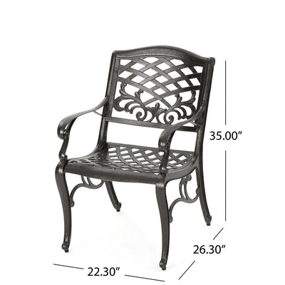Luminea - Outdoor Aluminum Dining Chair With Scroll Design, Lattice Pattern And Cabriole Legs - Bronze