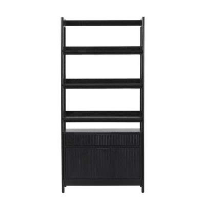 Transitional Wide Reeded Bookshelf With Drawers On Bottom