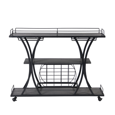 Bar Cart Kitchen Bar & Serving Cart For Home With Wheels 3 Tier Storage Shelves - Black / Gray