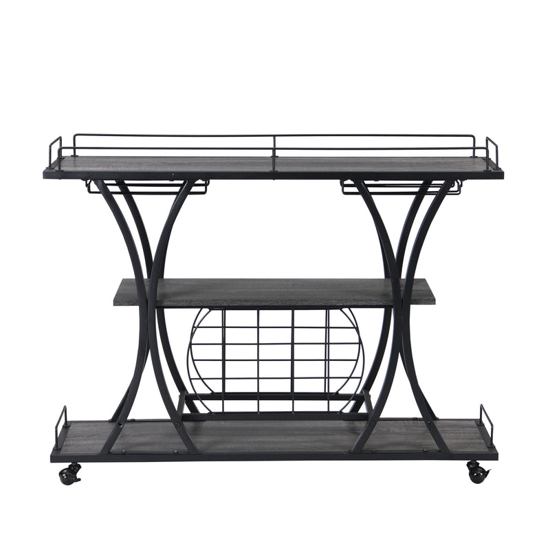 Bar Cart Kitchen Bar & Serving Cart For Home With Wheels 3 Tier Storage Shelves - Black / Gray