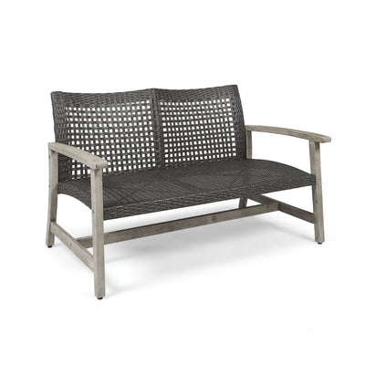 Hampton - Outdoor Wood And Wicker Loveseat - Gray