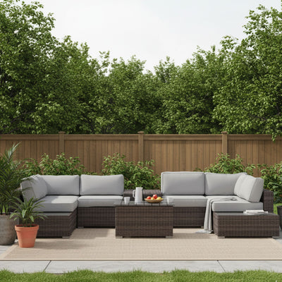 Wicker Sectional Seating Group With Plush Cushions