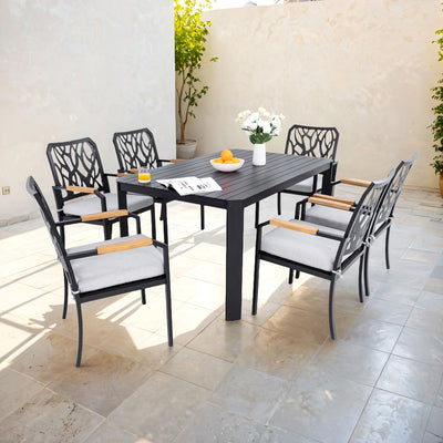 Outdoor Patio Furniture Dining Set With Sunbrella Fabric, Rectangular Table With Umbrella Hole