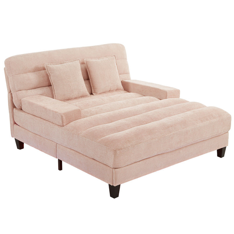 Chaise Bed Lounge Sofa Chair With Adjustable Backrest And LED Light Strip - Pink