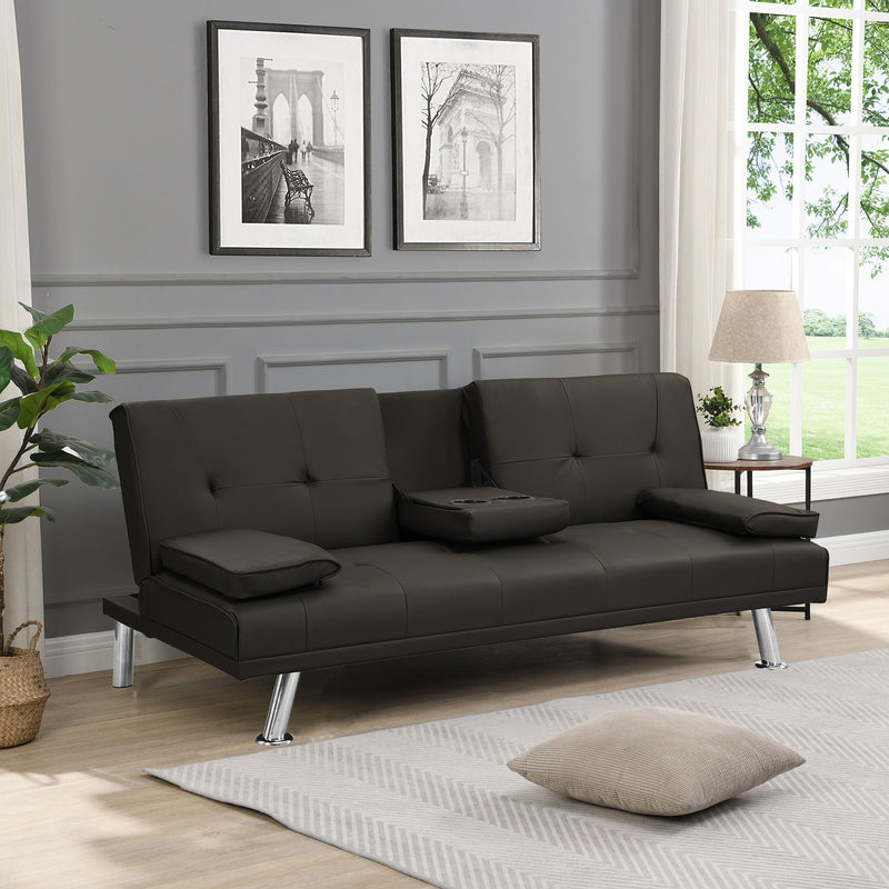 Modern Sofa Bed With Armrest 2 Holders, Wood Frame & Stainless Leg