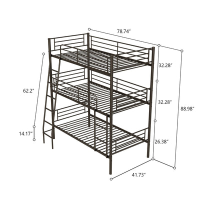 Twin Size Metal Triple Bunk Bed For Bedroom And Dormitory, Convertible Into 3 Separate Beds - Black