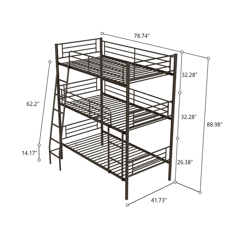 Twin Size Metal Triple Bunk Bed For Bedroom And Dormitory, Convertible Into 3 Separate Beds - Black