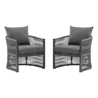 Modern Curved Aluminum Lounge Chair With Stylish Rope Weave Design And Cushioned Comfort For Outdoor