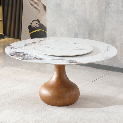 Round Dining Table 53" With Lazy Susan - Walnut / White