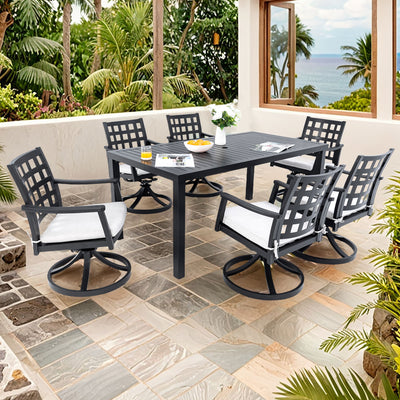 Modern Classic Outdoor Patio Dining Set, Rectangular Table & Dining Chairs, Rust Free, Weather Resistant