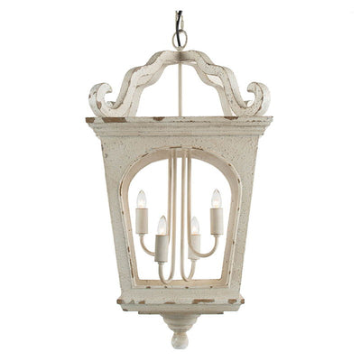 4 Light Wood Chandelier, Hanging Light Fixture With Adjustable Chain For Kitchen, Bulb Not Included - Cream White