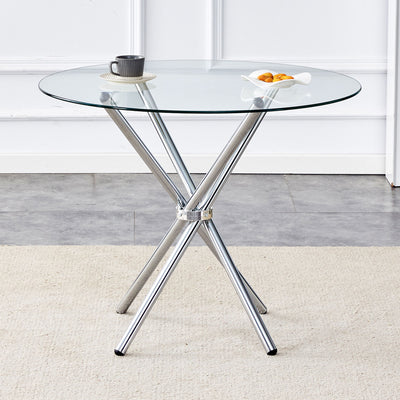 Modern Round Clear Glass Dining Table With Unique Metal Legs For 4 6 People - Silver
