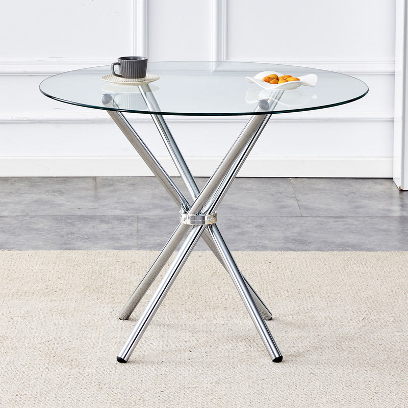 Modern Round Clear Glass Dining Table With Unique Metal Legs For 4 6 People - Silver