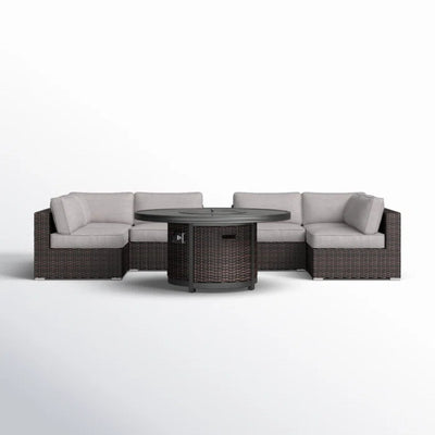Rattan Patio Set With Comfortable Cushions And Fire Pit