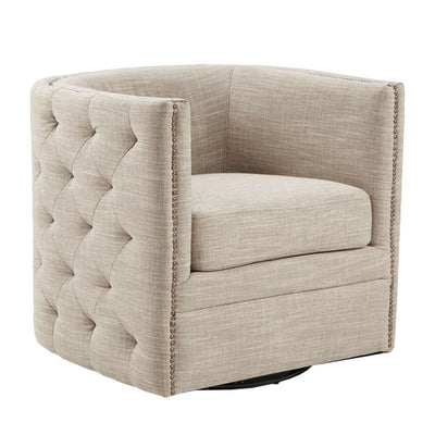 Swivel Chair With Tufted Barrel Design And Nailhead Accents