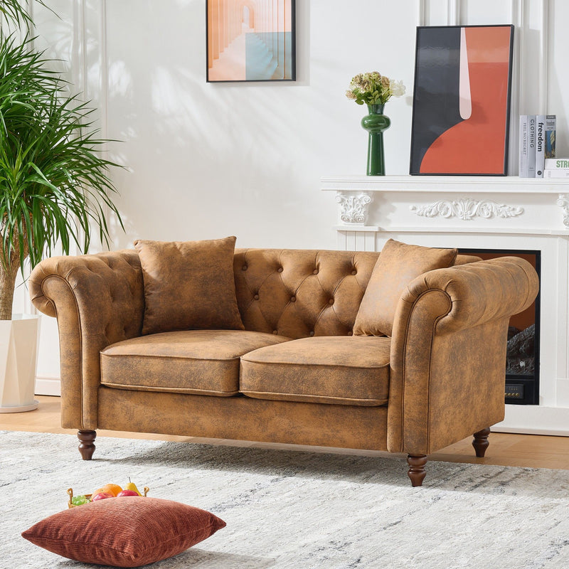 Chesterfield Loveseat, High Tech Fabric Roll Armrest