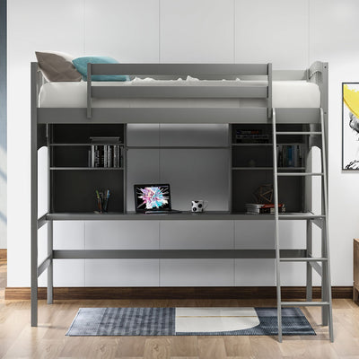 Loft Bed With Storage Shelves, Desk And Ladder