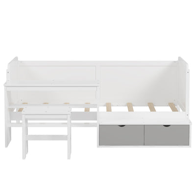 Daybed With Storage Shelves And Lockers, Multi Functional Bed With Study Desk And Matching Stool