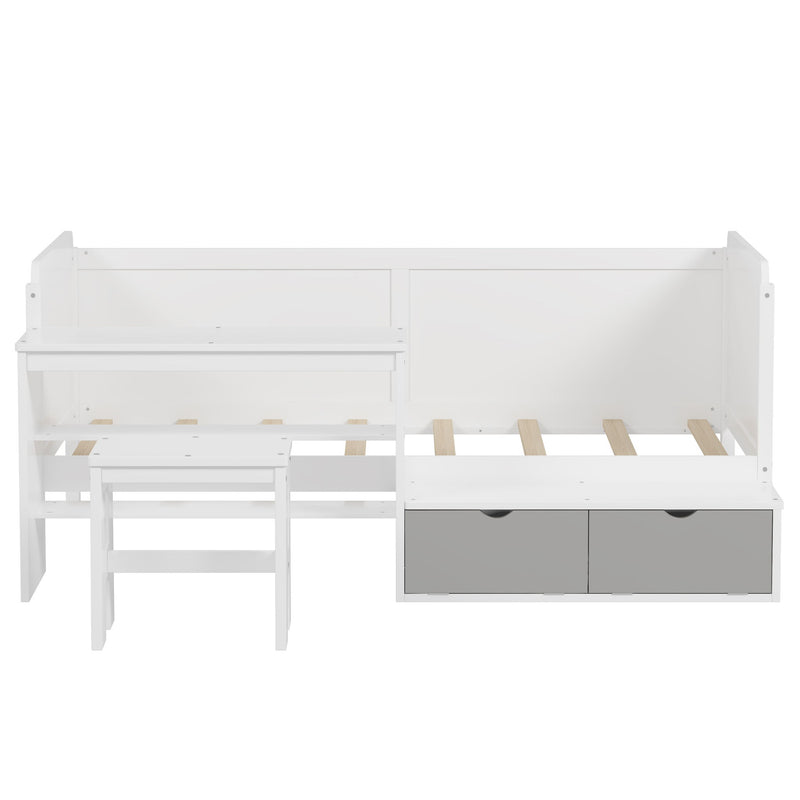 Daybed With Storage Shelves And Lockers, Multi Functional Bed With Study Desk And Matching Stool