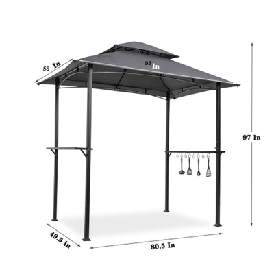 Outdoor Grill Gazebo With Double Tier Soft Top Canopy, Steel Frame, Bar Counters & Hook