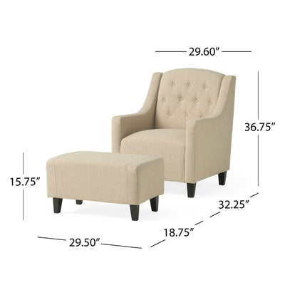 Elegant Upholstered Armchair With Ottoman Set - Beige